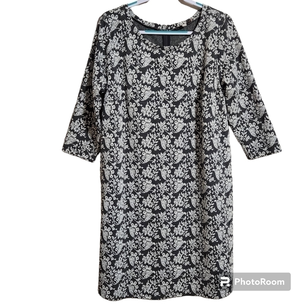 Loft Grey long sleeve dress with white paisley embroidery